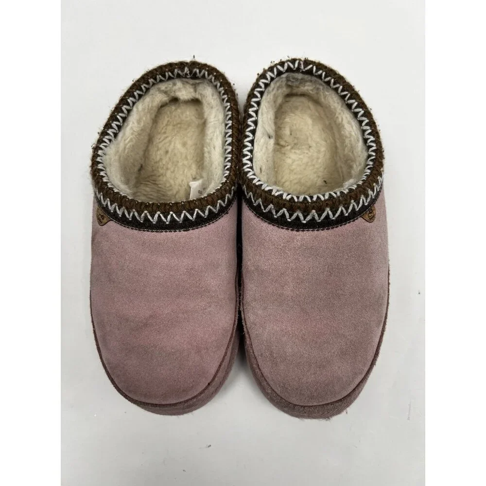 Lamo House Slippers Youth 2 Pink Suede Fur Lined Moccasins Cozy